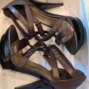 Brown with bronze accents JS platform heels